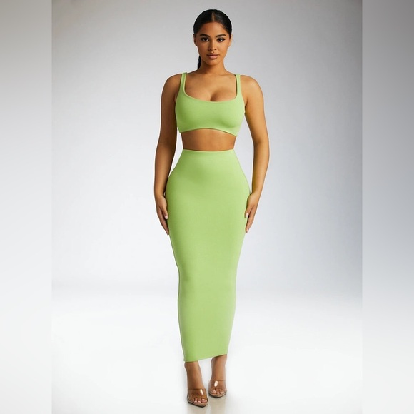 Naked Wardrobe Kiwi Lime Fitted Midi Skirt - Picture 1 of 8